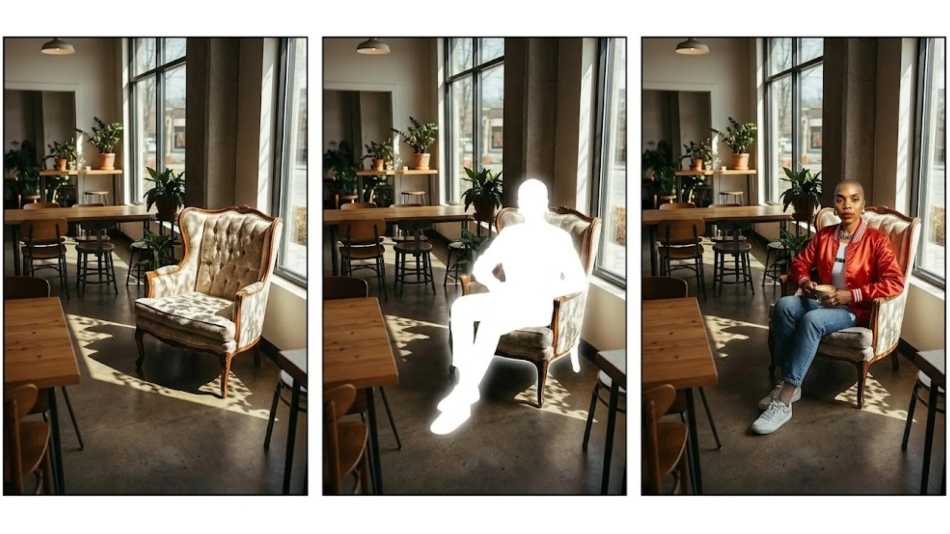 AI replacement inpainting workflow showing subject replacement while preserving scene